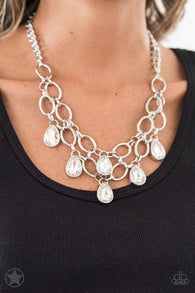 " Show Stopping Shimmer " Silver Metal Clear/White Rhinestone Net Necklace Set