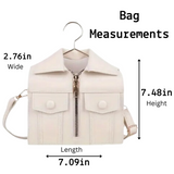 Faux PU Leather Zipper, Collar, Pocket & Hanger Accented Shirt Style Shoulder Bag in White