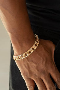 " On the Ropes " Men's Gold Metal Double Link Chain Clasp Bracelet