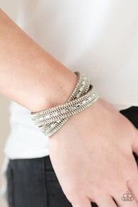 " Shimmer and Sass " Brown LEATHER & White Rhinestone Snap Wrap Bracelet