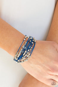 " Star Studded " Blue Cord & Silver Stars and Beaded Magnetic Closure Bracelet