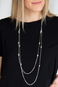 " Sparkle of the Day" Silver Metal Green Rhinestone Multi Chain Necklace Set