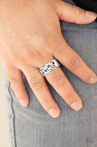 Paparazzi " Well Oiled Machine " Silver Metal Weaved Elastic Back Ring