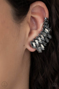 "Explosive Elegance" Silver Metal & Hematite Rhinestone Ear Climber Earrings