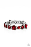 "Twinkling Tease" Silver Metal & Ruby Red Rhinestone Stretch Bracelet
