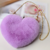 FLUFFY Faux Fur Heart Novelty Crossbody Bags with Removable Gold Chain Strap in Multiple Colors