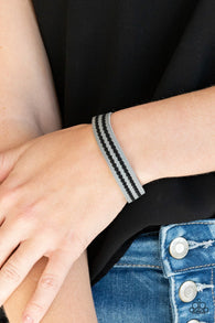 " Show The Way " Gray Leather Black Stitched Accent Snap Bracelet