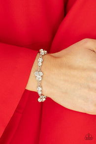" Social Glistening " Silver Metal & White Rhinestone Cluster Clasp Bracelet