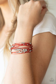 " Star Studded Affair" Red Cord & Silver Stars and Beaded Magnetic Closure Bracelet