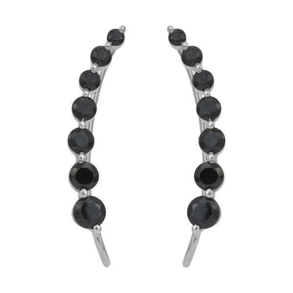 Platinum over Sterling Silver 9cts Thai Black Spinel Ear Climber Earrings
