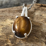 Sterling Silver TIGERS EYE Pendant with 20" Chain with Magnetic Clasp