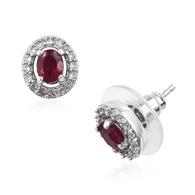 Platinum over Sterling Silver RUBY & ZIRCON Halo Earrings