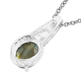 Sterling Silver 3.30 cts Labradorite & Clear CZ Pendant with Stainless 20" Chain