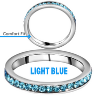 LIGHT BLUE Stainless Steel Metal Austrian Crystal Eternity Band Stackable Ring