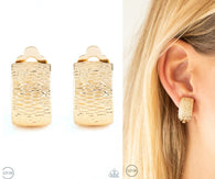 "Cirque Du Couture" Gold Metal Textured Domed Clip-On Earrings