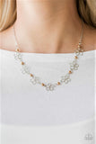 "Always Abloom" Dainty Silver Chain & Brown Pearl Open Flower Necklace Set