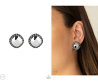 "Diamond Duchess" Black Metal & Hematite Stones Clip-On Earrings