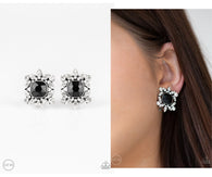 "First Rate Famous" Silver Metal & Black/White Rhinestone Clip-On Earrings