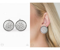 "Gatsby, Who?" Silver Metal & Clear/White Rhinestone Round Clip-On Earrings