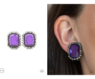 "Glitter Enthusiast" Silver Metal Purple Rhinestone & Hematite Clip-On Earrings