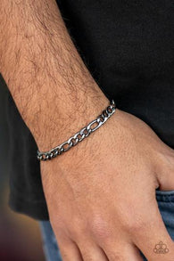 "Roll Call" Men's Gunmetal Metal Figaro Cable Link Clasp Bracelet