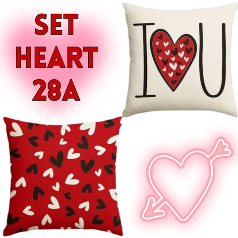 18X18 Sets of 2 Valentine's Day Throw Pillow Covers (*No Inserts) Canvas Feel Set Heart 28A or 28B