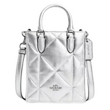 Genuine COACH Edgy North South Mini Tote in Silver Metallic with Puffy Diamond Quilting