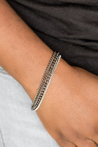 "Industrial Icon" Silver & Black Metal Multi Chain Clasp Bracelet