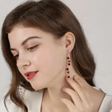 A Long & Sassy Pair of Zircon & Multi Red Rose Flowered Multi Tassel Earrings