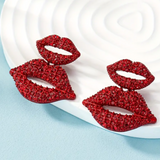 An Extra HOT Sparkly Red Lipstick Lips Featuring A Larger and Small Pair of Lips Post Earring
