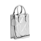 Genuine COACH Edgy North South Mini Tote in Silver Metallic with Puffy Diamond Quilting
