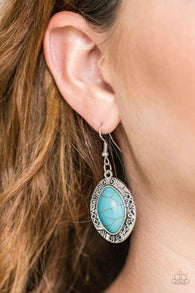"Aztec Horizons" Silver Metal Blue Crackle Turquoise Floral Inspired Earrings