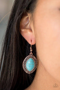 "Aztec Horizons" Copper Metal Blue Crackle Turquoise Floral Inspired Earrings