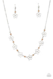 "Always Abloom" Dainty Silver Chain & Brown Pearl Open Flower Necklace Set
