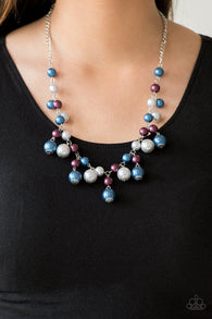 "Soon To Be Mrs." Silver Metal & Multi Color Pearl Bead Cascade Necklace Set