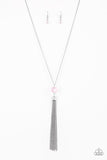 "Socialite of the Season" Silver Pink Faceted Bead Tassel Necklace Set