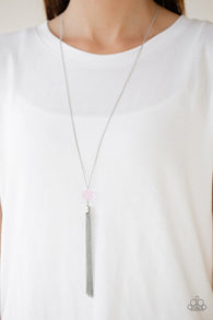 "Socialite of the Season" Silver Pink Faceted Bead Tassel Necklace Set