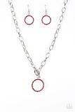"All in Favor" Silver Metal & Red Rhinestone Circle Toggle Clasp Necklace Set