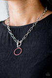 "All in Favor" Silver Metal & Red Rhinestone Circle Toggle Clasp Necklace Set