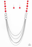 "Vividly Vivid" Silver Metal & Red Beaded Layered Necklace Set