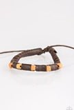"Backwoods Backpacker" Men's Brown Leather & Wood Bead Adjustable Bracelet