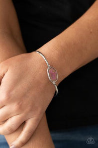 "Prairie Paradise" Silver Metal & Pink Real Multi Flower in Acrylic Clasp Bracelet