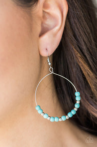 Paparazzi " Stone Spa " Silver Wired Hoop Blue Turquoise Crackle Stone Earrings