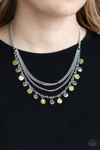 "Beach Flavor" Silver Green Shell Like Multi Layer Necklace Set