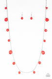 "GLOW Rider" Silver Metal & Red Faceted Bead Necklace Set