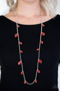 "GLOW Rider" Silver Metal & Red Faceted Bead Necklace Set