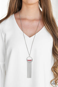"Terra Tassel" Silver Metal & Red Bead Tassel Necklace Set