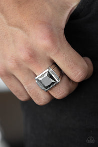 "All About The Benjamins" Silver Metal Large Hematite Men's Elastic Back Ring