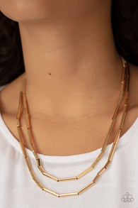 "A Pipe Dream" Gold Metal Multi Layer Tubular Necklace Set