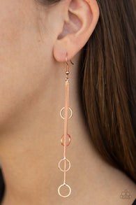 Paparazzi " Full Swing Shimmer " Copper Penny Metal & Multi Circle Tassel Earrings